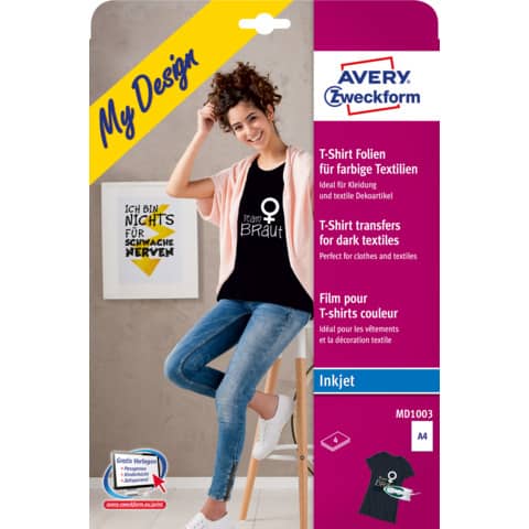 Transferfolien für farbige Textilien, A4, 4 Blatt AVERY ZWECKFORM MD1003