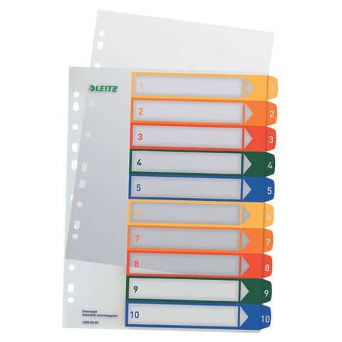 Plastikregister 1-10, bedruckbar, A4, PP, 10 Blatt, farbig LEITZ 1293-00-00