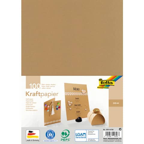 Kraftpapier, A4, 120g/m², 100 Blatt, natur FOLIA 691/4/98