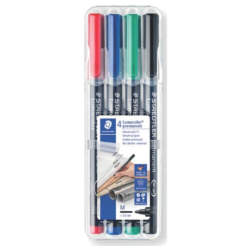 Folienstift Lumocolor® permanent, ca. 1.0 mm, STAEDTLER Box mit 4 Farben STAEDTLER 317 WP4