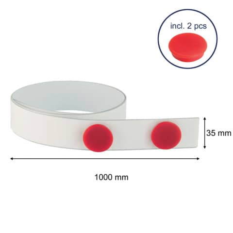 Magnetband selbstklebend, inkl. 2 Magnete, 35 x 1000 mm, weiß FRANKEN ST1301