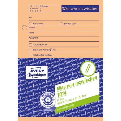 Gesprächsnotiz "Was war inzwischen/was ist zu tun", A6, 50 Blatt, orange AVERY ZWECKFORM 1014