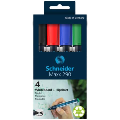 Boardmarker Maxx 290, nachfüllbar, 2-3 mm, sortiert, 4er Karton-Etui SCHNEIDER SN129094
