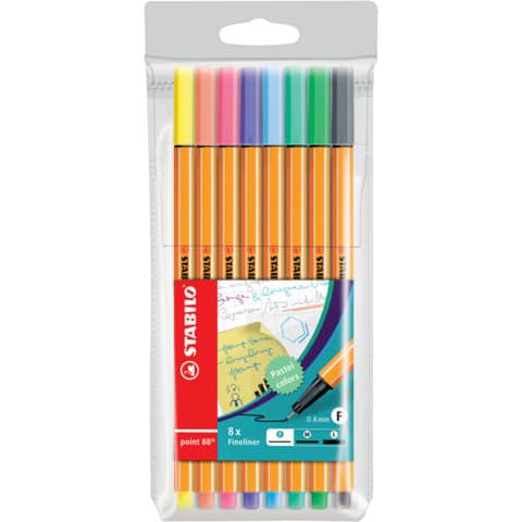 Fineliner point 88® Etui "Pastell", mit 8 Stiften STABILO 88/8-01