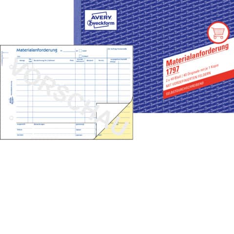 Materialanforderung, A5, selbstdurchschreibend, 2x40 Blatt AVERY ZWECKFORM 1797