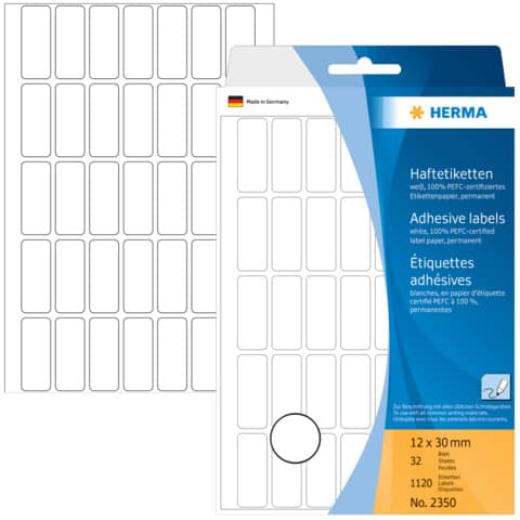 Etiketten permanent, 12x30mm, 1120 Stück, weiß HERMA 2350