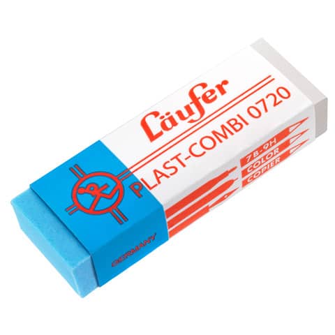 Radierer Plast-Combi, Kunststoff 65x21x12mm, transparent blau LÄUFER 07200