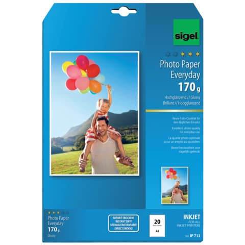 Inkjet Fotopapier Everyday, A4, 170g/m², 20 Blatt SIGEL IP713