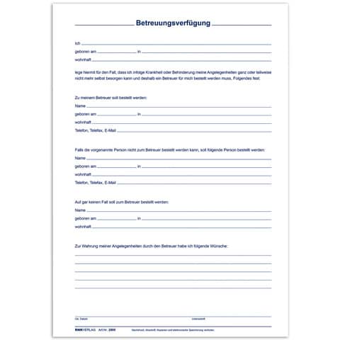 Patientenverfügung mit Betreuungsverfügung und Vorsorgevollmacht - 220 x 162 mm RNK 2895