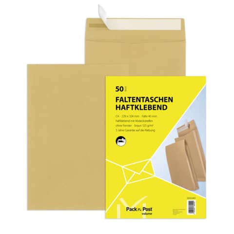 Versandtasche mit Falte 40mm, C4, 130g/m², Haftklebend, 50 Stück, braun MAILMEDIA 30002481