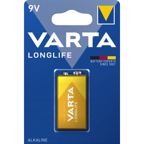 Batterie Alkali-Mangan Longlife 9V, 6LR61/E-Block, 1 Stück VARTA 04122101411