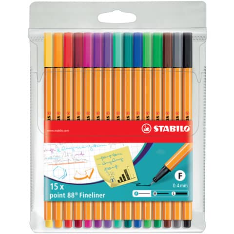 Fineliner point 88®, Etui mit 15 Stiften STABILO 8815