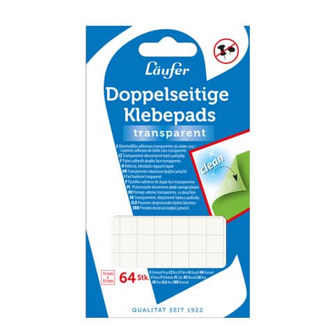 Klebestücke, doppelseitige Klebepads transparent 64 Stück je 10x10mm LÄUFER 99150