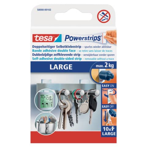 Klebestück Powerstrips® Large, wieder ablösbar, 15 x 81 mm, weiß, 10 Stück TESA 58000-00102-10