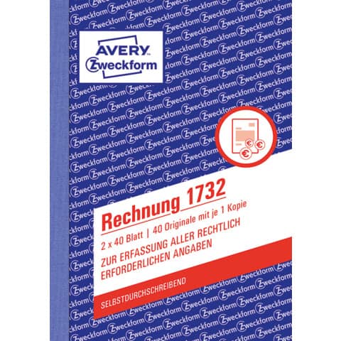 Rechnung, A6, selbstdurchschreibend, 2x40 Blatt AVERY ZWECKFORM 1732