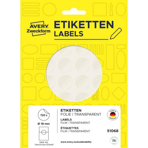 Verschlussetikette transparent AVERY ZWECKFORM 51068