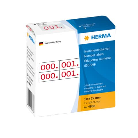 Nummernetiketten 0-999, 10x22mm, rot HERMA 4886