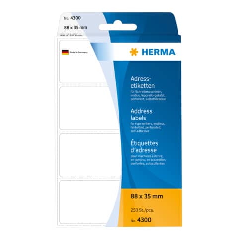 Adressetiketten für Schreibmaschinen permanent, 88x35mm, leporello-gefalzt, weiß matt HERMA 4300