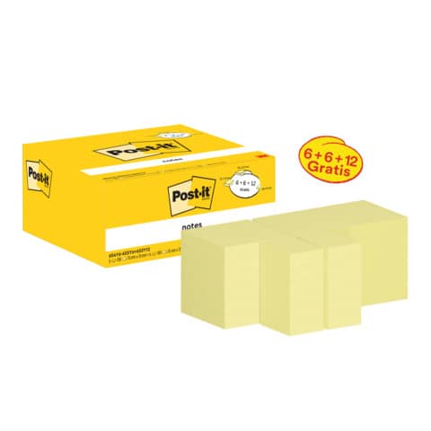 Haftnotizblock Notes Promotion, gelb, 6 x 654 + 6 x 655 + 12 x 653 gratis, (24 Blöcke) POST-IT 6546-6556+65312