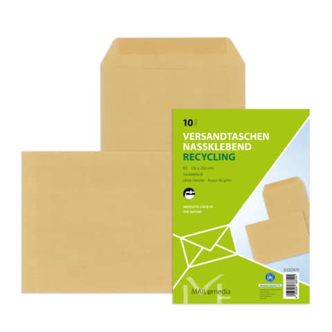 Versandtasche, B5, 90g/m², Nassklebend, 10 Stück, braun MAILMEDIA 30002478