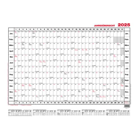 Wandkalender Jahresübersicht, 60x42cm GÜSS 4V