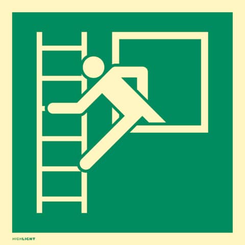 Hinweisschild "Notausstieg mit Fluchtleiter", ISO 7010, 148 x 148 mm MOEDEL 104372