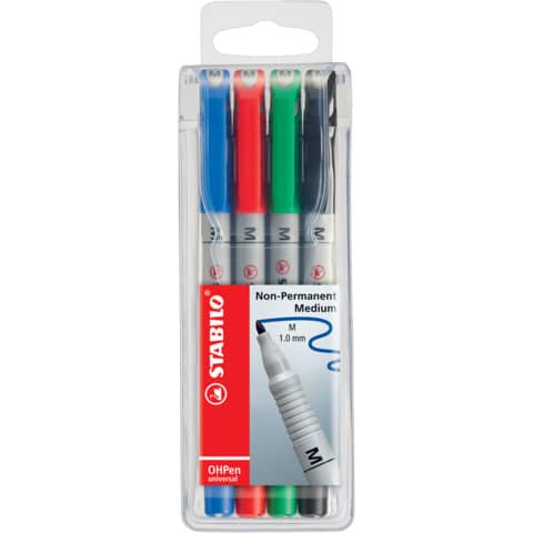 Folienstift OHPen universal, 1 mm, wasserlöslich, Etui mit 4 Stiften STABILO 853/4