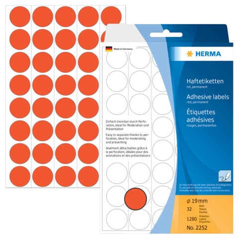 Etiketten permanent, Ø19mm, 1280 Stück, rot HERMA 2252