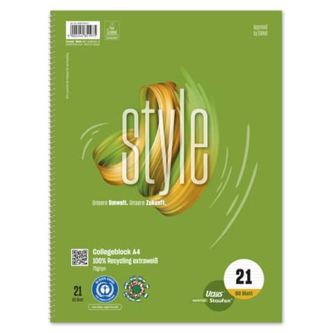 Collegeblock, A4, 70g/m², 80 Blatt, Lin.21, liniert STAUFEN GREEN 608570010