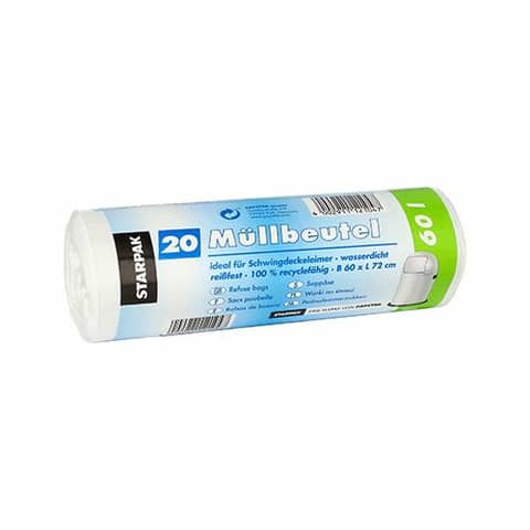 Müllbeutel 60 Liter, LDPE 17 my weiß   20 Stück STARPAK 12104