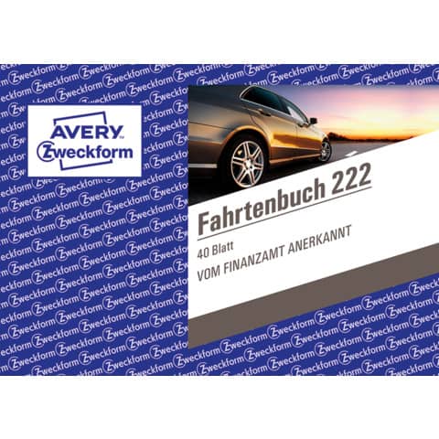 Fahrtenbuch, für PKW, A6 quer, 80 Seiten für 390 Fahrten AVERY ZWECKFORM 222