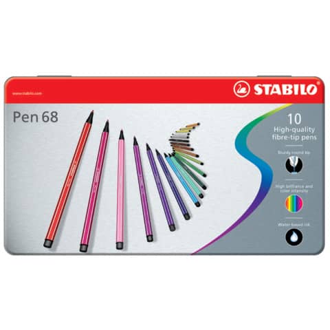 Fasermaler Pen 68, Metalletui mit 10 Stiften STABILO 6810-6