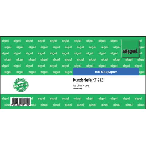 Kurzbrief, 1/3 A4 quer, 100 Blatt SIGEL KF213