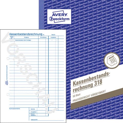 Kassenbestandsrechnung, A5, 50 Blatt AVERY ZWECKFORM 318